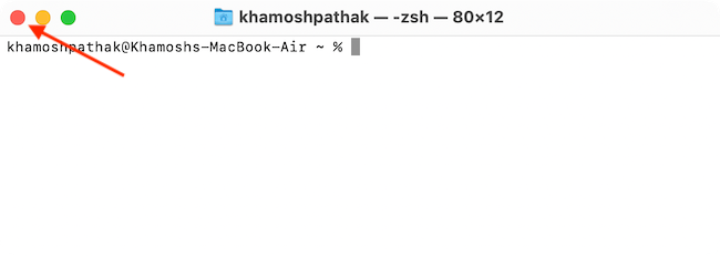 Кнопка закрытия окна Терминал