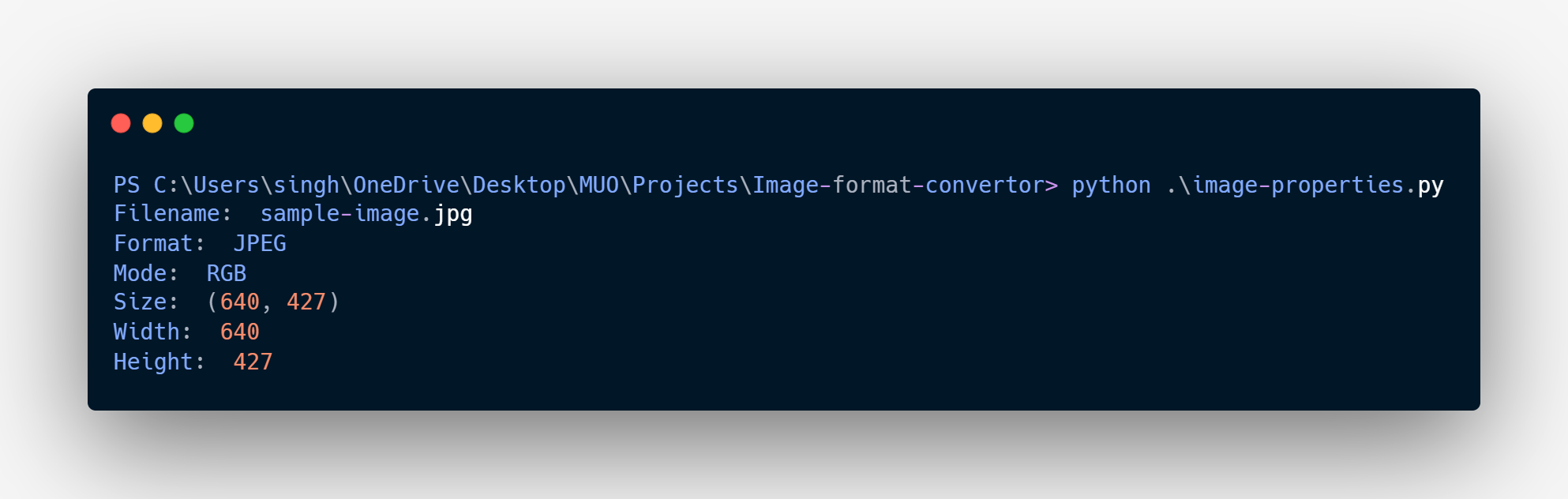 Вывод Python с метаданными изображения из файла