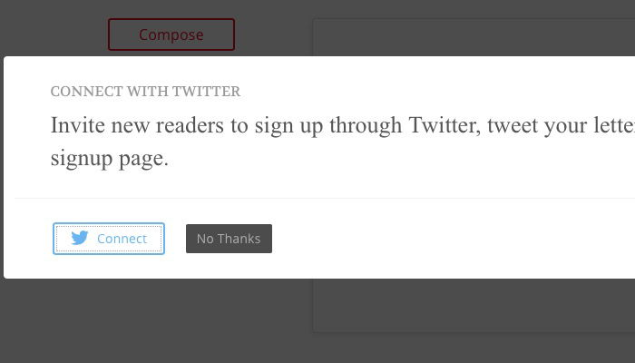 Интеграция TinyLetter и Twitter, настройка подключения учётных записей