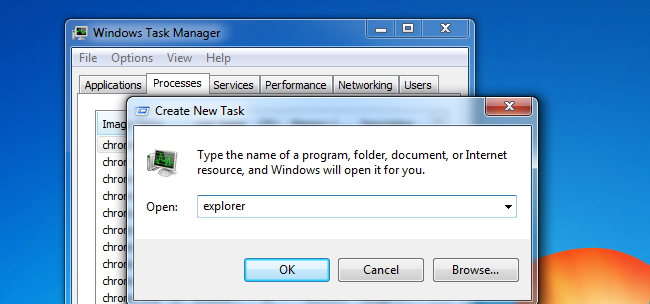 Диспетчер задач: запуск explorer.exe