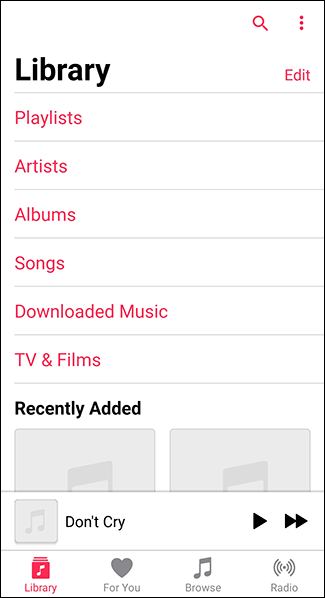 Откройте приложение Apple Music на Android и перейдите в раздел Library