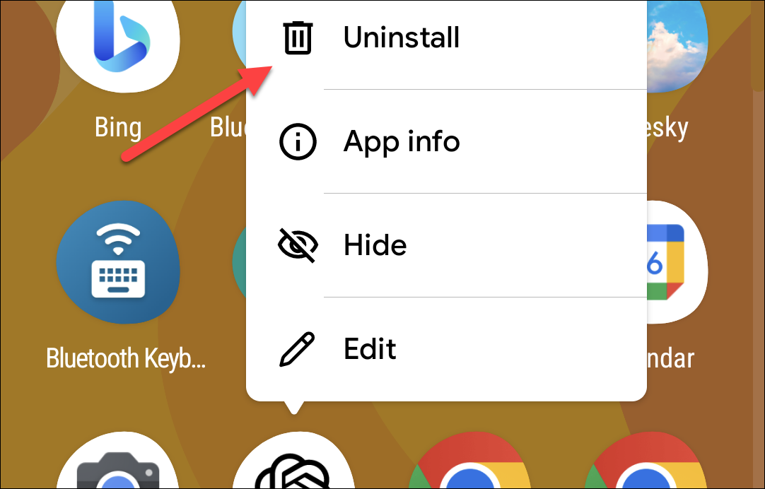 Выберите 'Удалить' в меню