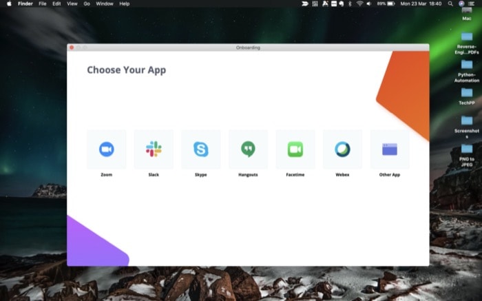 Выбор приложения для интеграции с Krisp в окне Choose Your App