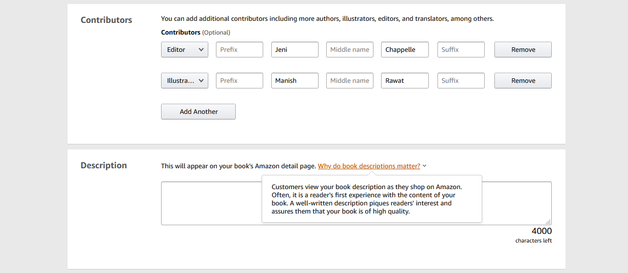 Обложка и описание книги в Amazon KDP