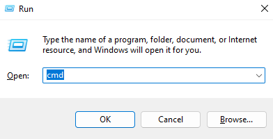 Запуск командной строки через диалог «Выполнить»