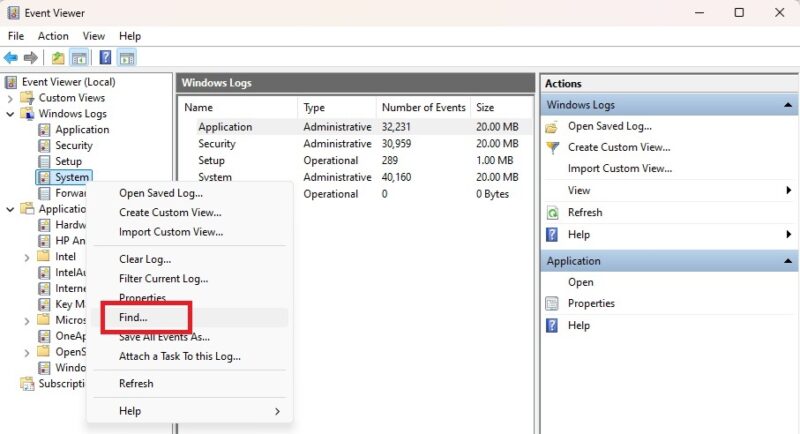 Поиск ошибок kernel data inpage в Просмотре событий Windows.