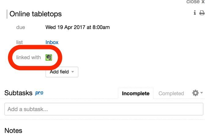 Evernote Remember the Milk integration