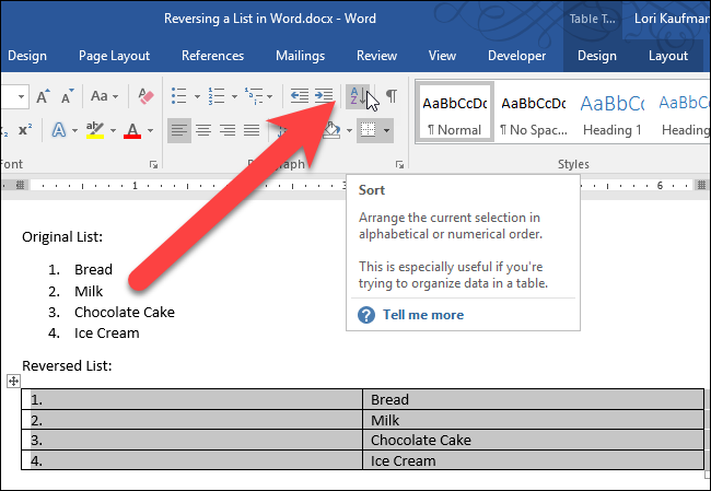 Кнопка Sort в разделе Paragraph