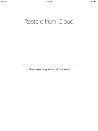 Скриншот процесса восстановления из резервной копии iCloud