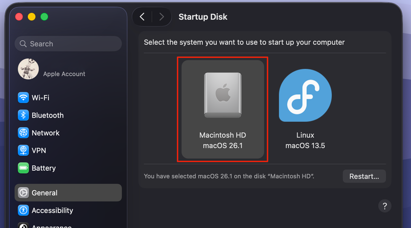 Set macOS as the boot option.