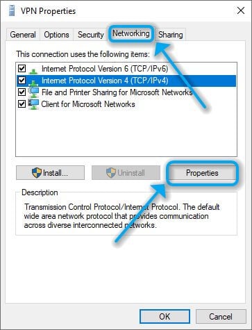 Кнопка свойств IPv4