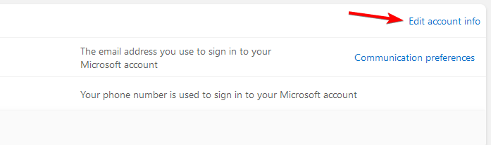 Редактирование сведений учетной записи Microsoft