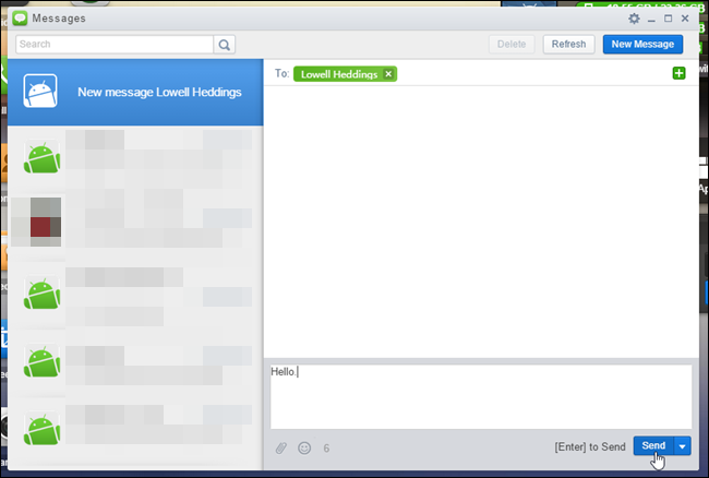 Отправка нового сообщения из браузера через AirDroid