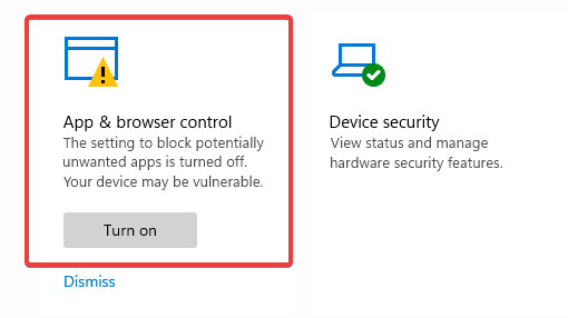 Отключение контроля приложений и браузера в Windows
