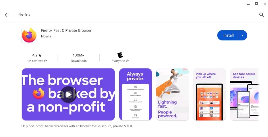 Скачивание Firefox из Google Play на Chromebook
