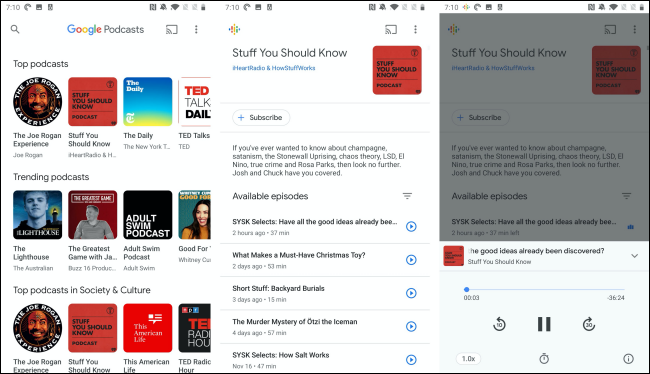 Приложение Google Podcasts на Android
