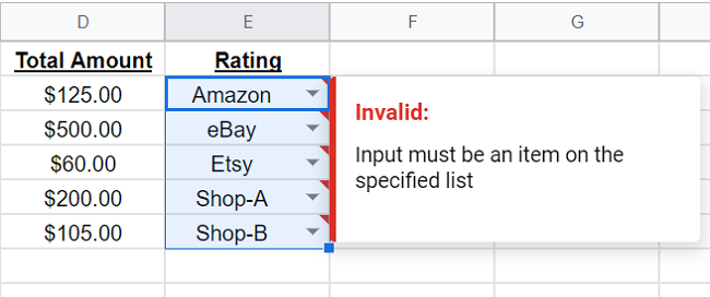 Предупреждение о недопустимом значении в ячейке.