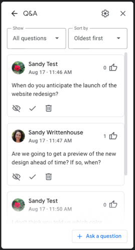 Список вопросов ведущего с действиями