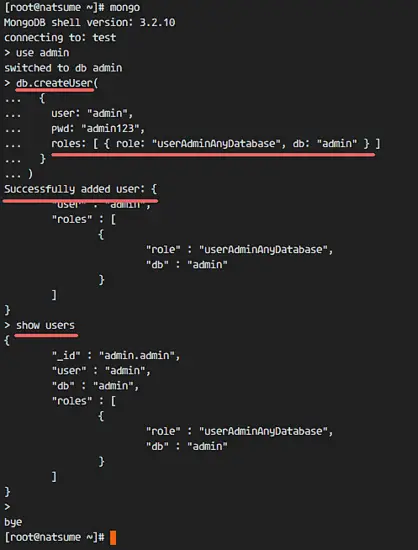 Создание пользователя MongoDB