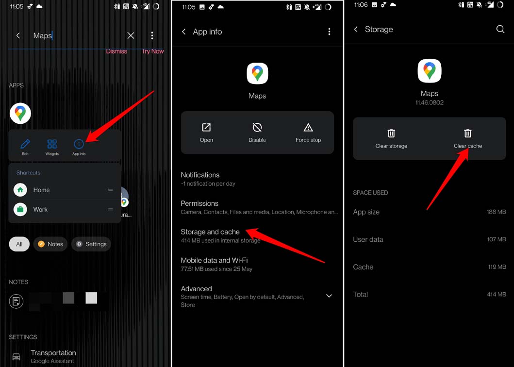 clear cache of Google Maps Android