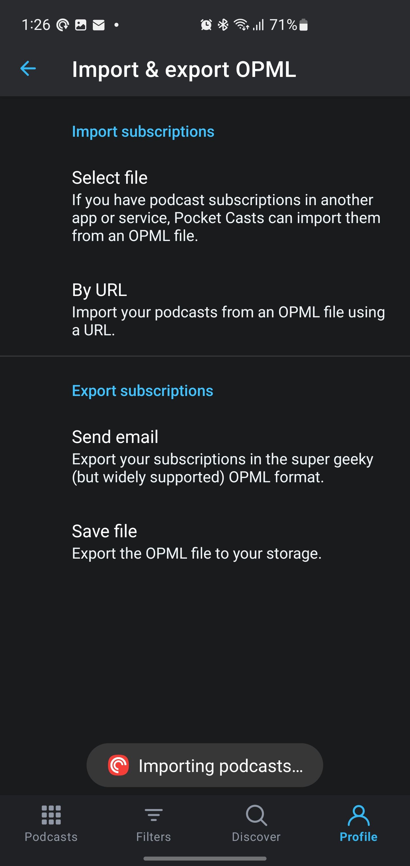 Pocket Casts импортирует подписки из OPML