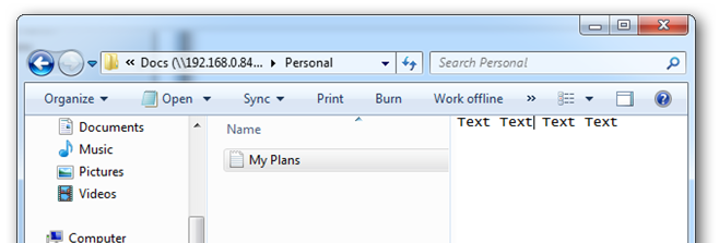 Папка Personal с текстовым файлом My Plans.txt