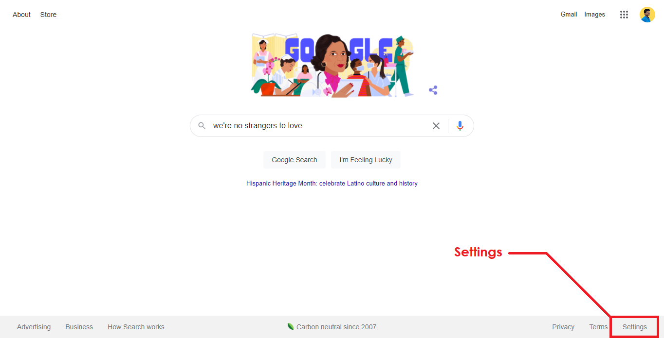 Скриншот: меню настроек Google в веб-браузере