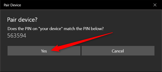 Подтверждение PIN для сопряжения телефона с ПК
