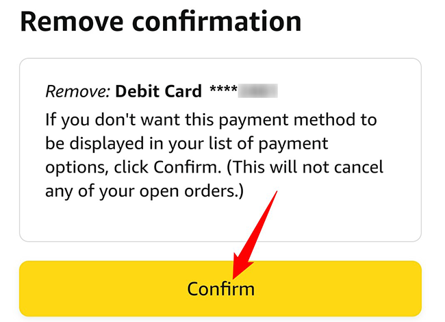 Выберите «Подтвердить» в подтверждении удаления.