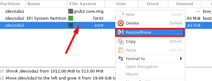 Изменение размера соседнего раздела