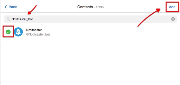 Добавление бота Notifcaster_Bot в группу Telegram