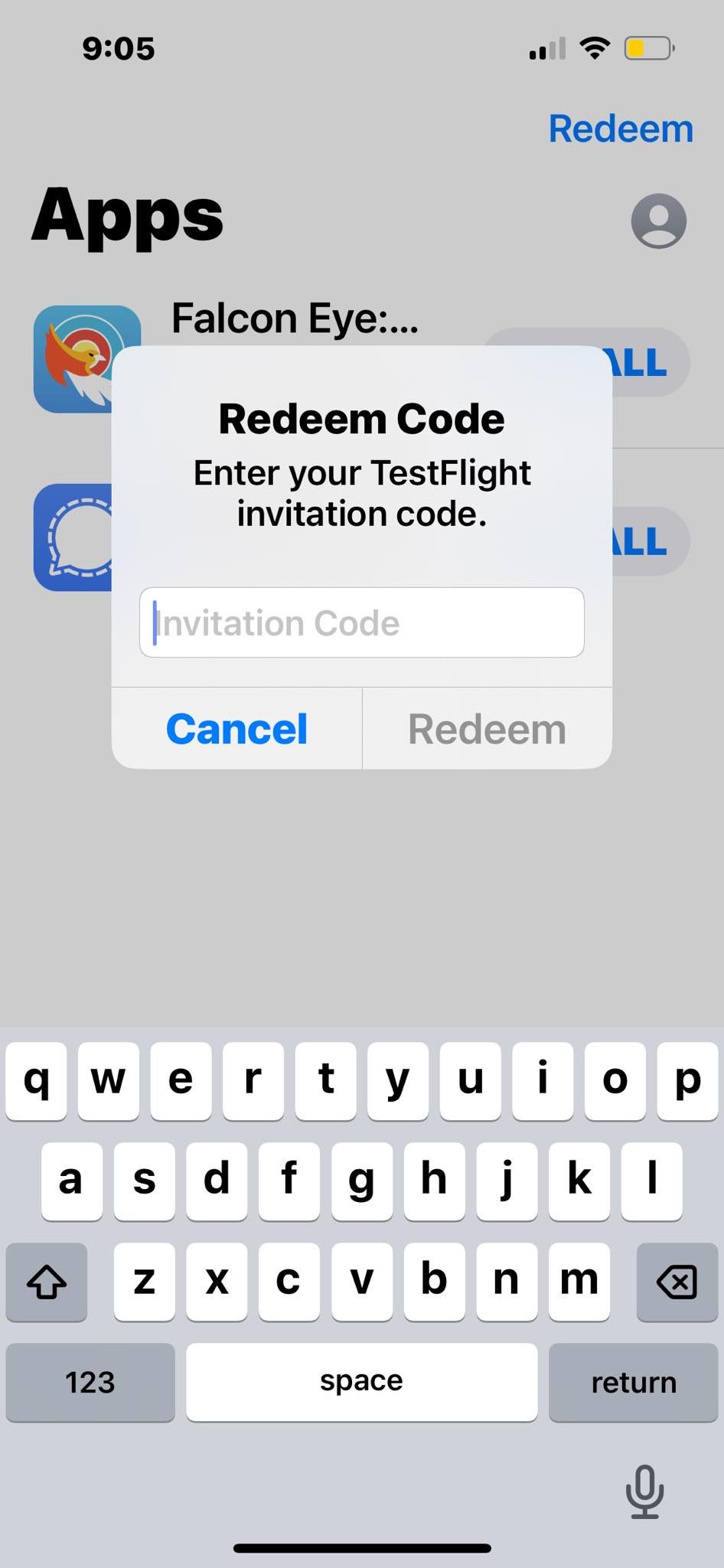 Ввод кода приглашения для приложений в TestFlight