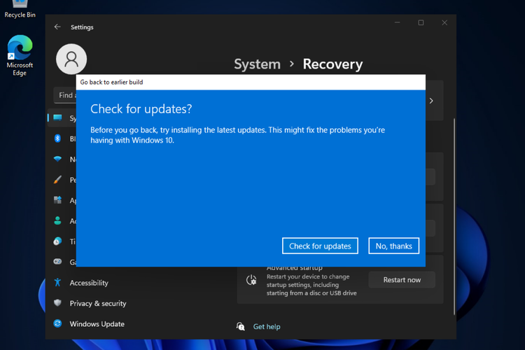 update windows before rollback