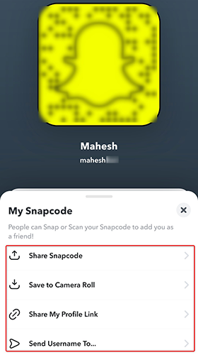 Собственный Snapcode пользователя.