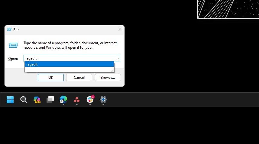 Открытие редактора реестра regedit