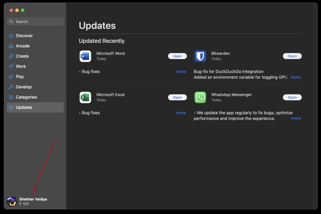 Окно Mac App Store с балансом аккаунта Apple
