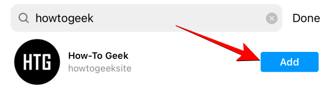 Нажмите «Добавить» рядом с именем аккаунта, чтобы добавить в Избранное.