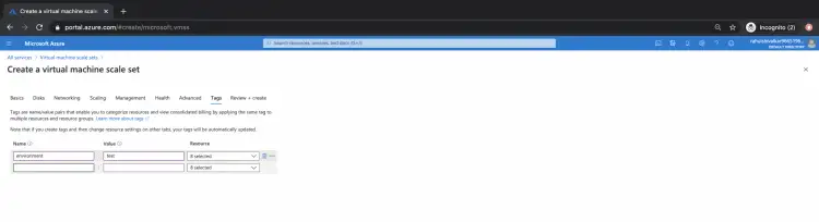 Добавление тега ресурсов: environment:test