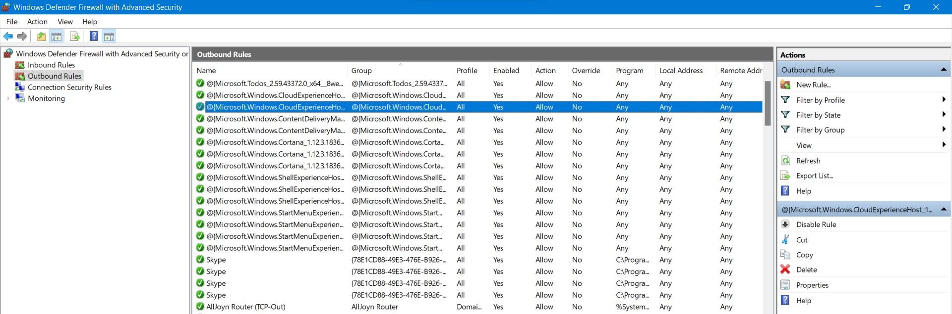 Окно Брандмауэра Защитника Windows