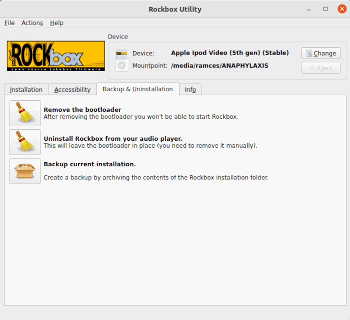 Вкладка резервного копирования и удаления