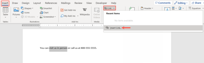Вставить ссылку в меню Ссылки