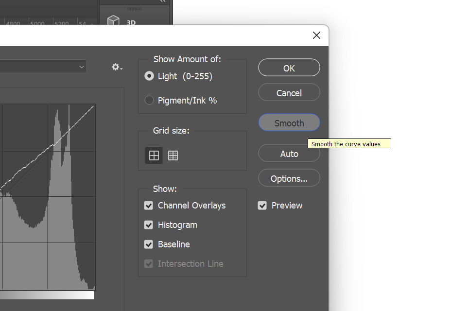 Кнопка Smooth для сглаживания кривой.