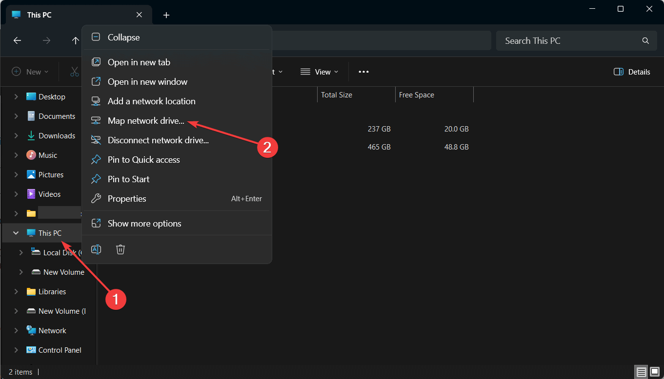 Меню маппинга сетевого диска в Проводнике