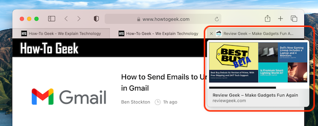 Отключить предпросмотр вкладок в Safari