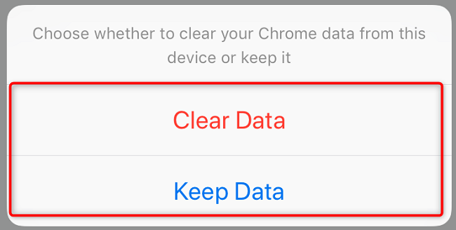Выберите Удалить данные или Сохранить данные в подсказке