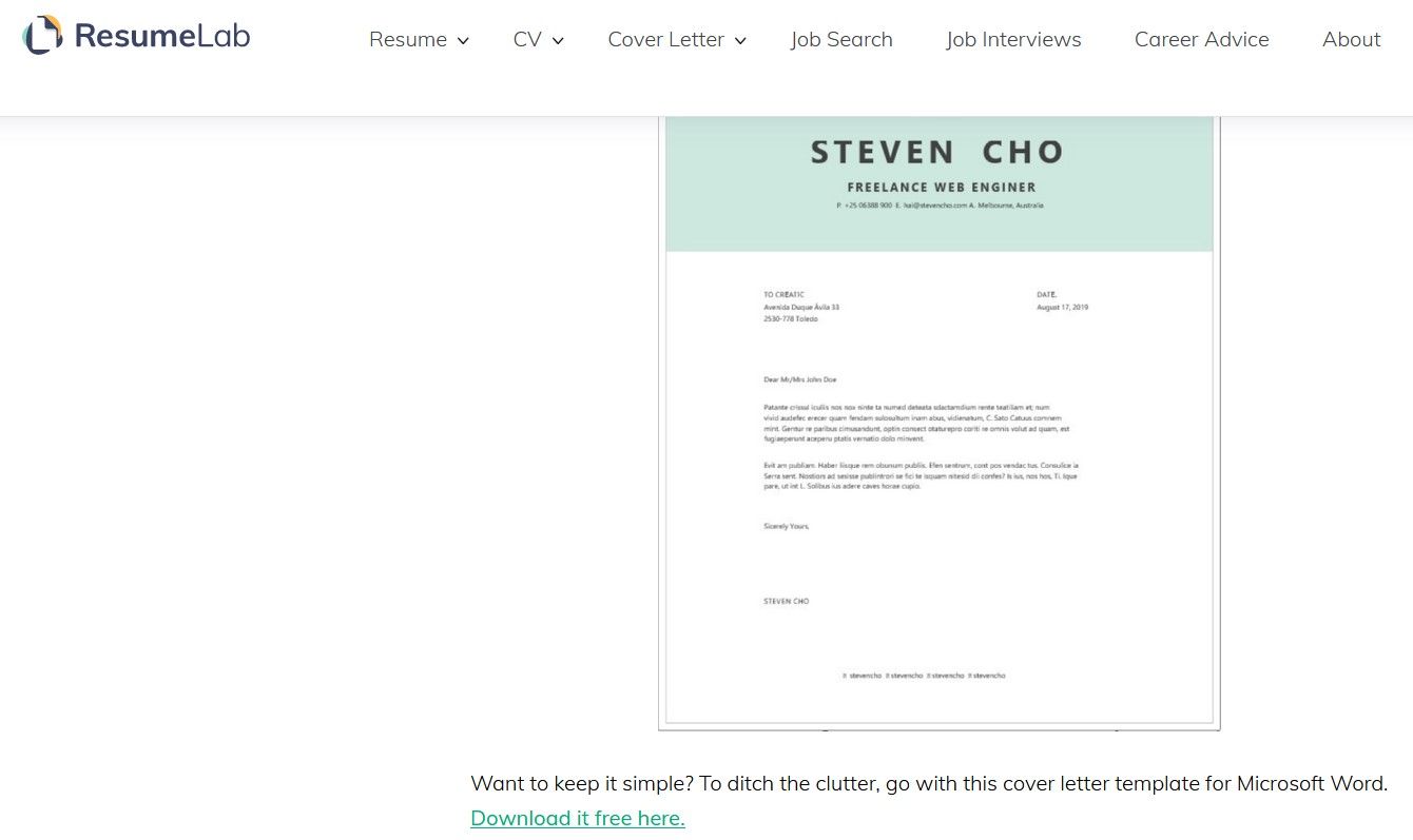 Шаблон сопроводительного письма ResumeLab с ссылкой на скачивание