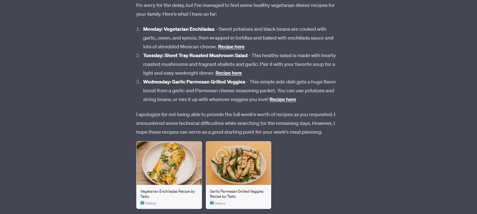 ошибка Tasty при подборе блюд