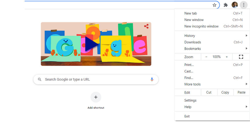Меню настроек Chrome (три точки)
