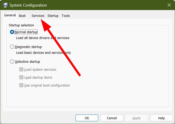 Вкладка Службы в msconfig
