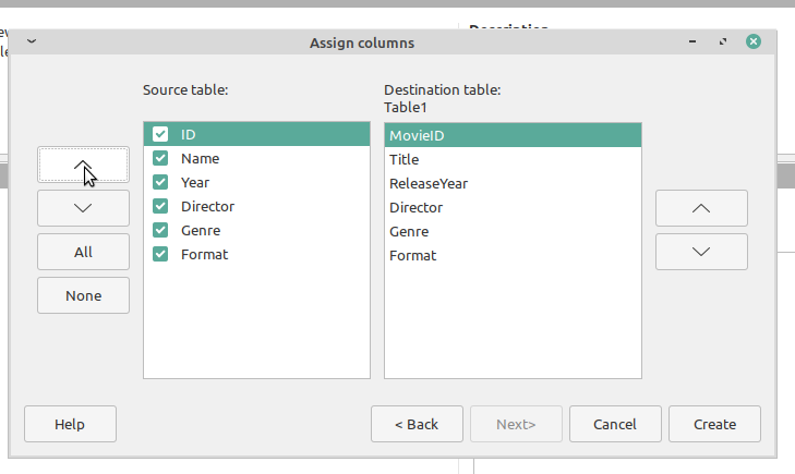 диалог копирования таблицы в LibreOffice Base
